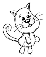 Coloring book cute kitten sketch. Animal cartoon character. Hand drawn vector illustration.