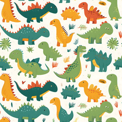 Cute dinosaur cartoon seamless pattern on background.