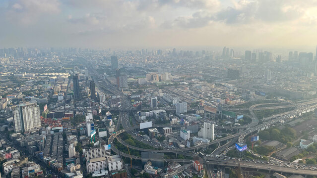 Bangkok metro Thailand city view from above bird eyes view panoramic cityscape from Baiyok tower