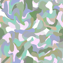 Abstract mosaic rounded shapes geometric layered seamless pattern Light pastel colors background