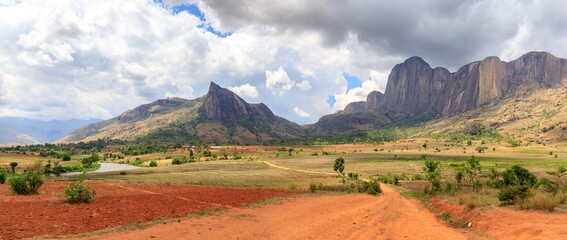 View of Tsaranoro mountain in Andrigitra national park in Madagascar