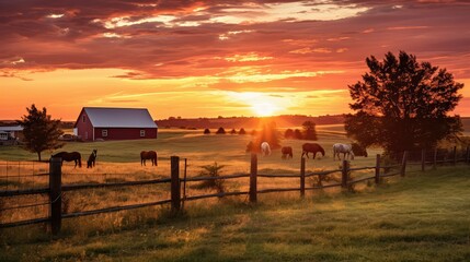 Fototapeta na wymiar ranch horse farm sunset