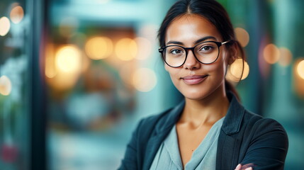 Obraz premium Young female businesswomen in a fin tech business. she is expert in financial management by using technology.- Generative AI