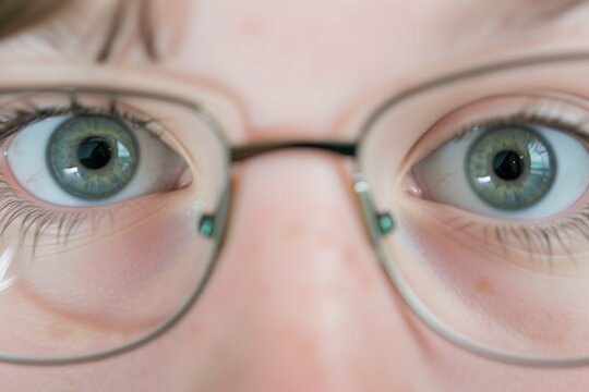 close up of a persons eyes seen through bifocal lenses