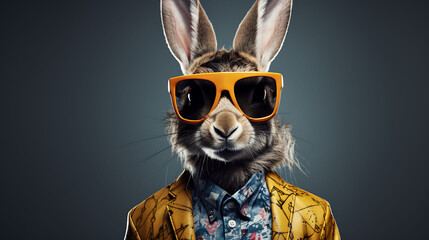 Portrait of a funny hare, rock super star