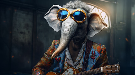 Portrait of a funny elephant rock super star