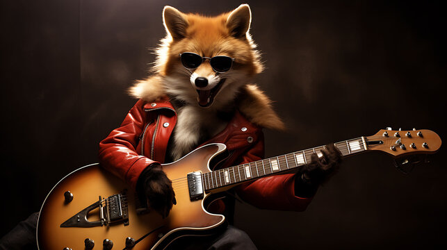 Portrait of a funny fox rock super star