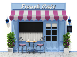 French sidewalk cafe - 3D illustration - 734772733