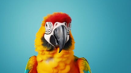 Portrait of a parrot with blank banner. Copy-space.