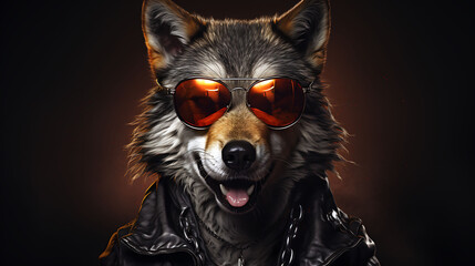 Portrait of a funny wolf, rock super star. - obrazy, fototapety, plakaty