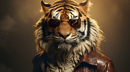 Portrait of a funny tiger, rock super star. - obrazy, fototapety, plakaty