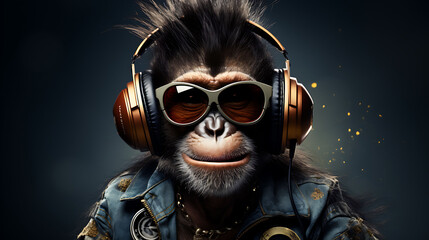 Portrait of a funny monkey rock super star.