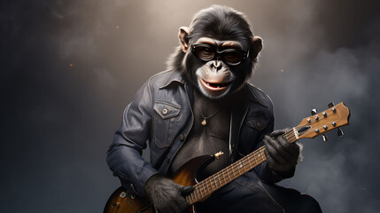 Fototapeta na wymiar Portrait of a funny monkey rock super star.