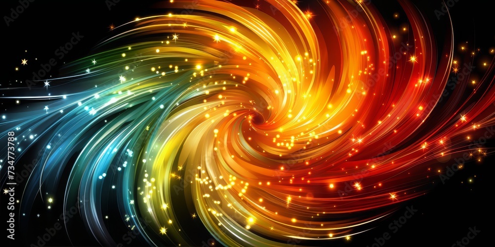 Leinwandbilder A Vibrant Swirl of Neon Colors and Sparkling Stars Creating a Dynamic Abstract Cosmic Dance, Generative AI