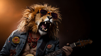 Portrait of a funny lion rock super star.