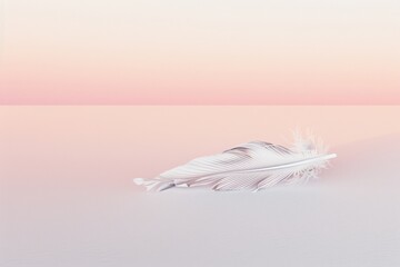Ethereal white feather resting on a seamless gradient background, embodying simplicity and the lightness of being