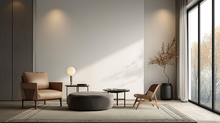 Modern home interior background living room minimalis. Generative AI