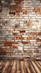 Old Brick Wall and Wooden Floor. Interior Background. Vintage Style. Decor and Interior Design Concept.