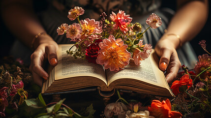 book and floral, book day concept