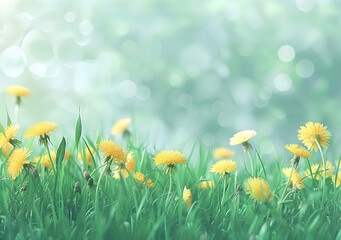 Dandelion Flowers in the Field (Bokeh Background)