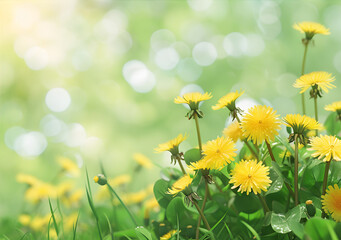 Dandelion Flowers in the Field (Bokeh Background)