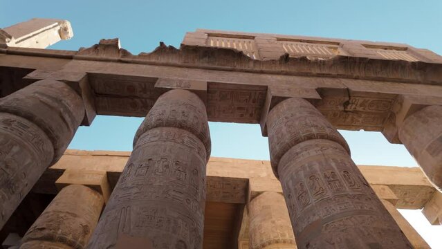 Columns Karnak Luxor Temple Ancient Egypt 
Hieroglyphs blue sky