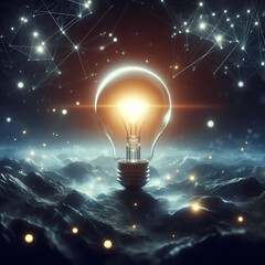 the path to business growth with a captivating image featuring a lightbulb glowing brightly amidst a sea of darkness, symbolizing a brilliant idea amidst challenges, generative ai