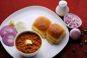 Pav bhaji is a fast food dish from India consisting of a thick vegetable curry served with bread.