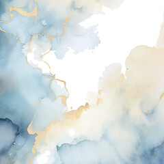 blue watercolor background with gold and white splatters