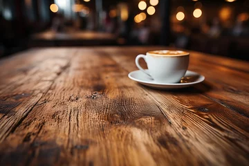 Gartenposter Coffee morning on the wood floor background. © Nathasa