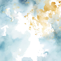 blue watercolor background with gold and white splatters