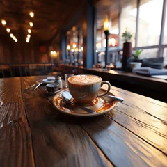  Coffee morning on the wood floor background. © Nathasa