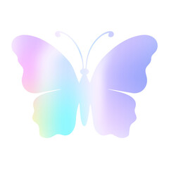 Holographic y2k future metal butterfly badge, stamp, trendy colored sticker set heart and abstract shapes. Silver foil tag collection. Vector illustration