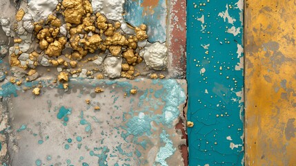 Textured Abstract Background with Peeling Paint and Gold Accents