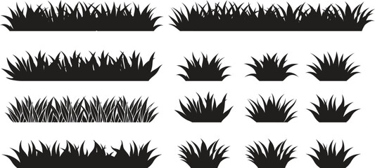 isolated grass silhouettes collection set
