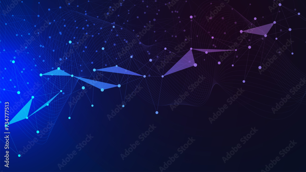 Poster abstract geometric with connecting dots and lines. global network connection, big data visualization