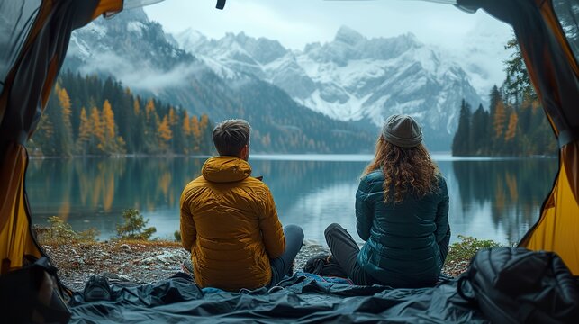 Tourism, friendship, camping and beauty of nature concept.