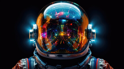 space and stars reflection from astronaut helmet glass visor  created with Generative AI Technology - obrazy, fototapety, plakaty