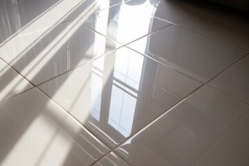 Obraz premium bright sunlight reflecting off of pristine white floor tiles