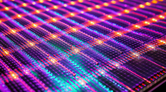 Detailed diagonal view of a square texture activated multi color micro panel LED panel display 