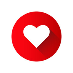 Simple heart icon in red circle with shadow flat style isolated on white background.