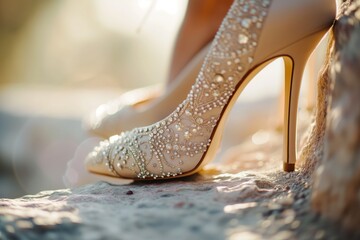 detail of stiletto heels with rhinestone embellishments