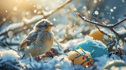 Serene bird perched on snow