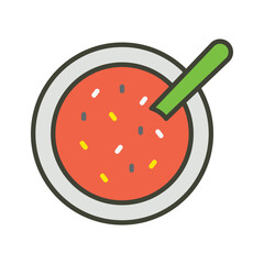 Tomato soup in bowl with spoon, healthy food vector design