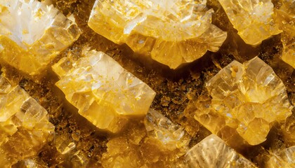 Abstract beautiful fancy yellow crystal background texture of fossil