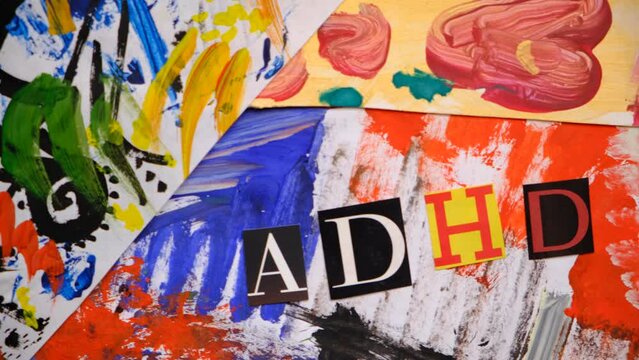 ADHD text. Abbreviation ADHD from paper letters . Colorful art background. ADHD is Attention deficit hyperactivity disorder