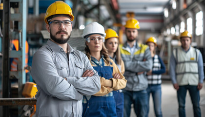 Professional Engineering Team Standing in Factory