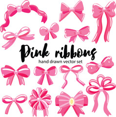 collection of ribbons and bows for gift decoration hand draw vector illustration