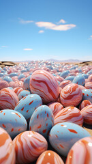 Fototapeta premium Group of colorful Easter eggs on the ground on Easter day.