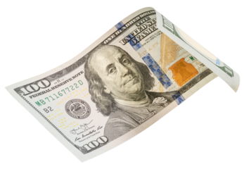 100 dollars banknotes falling in the air isolated on white, Flying 100 American dollars banknotes isolated on white background With png file.